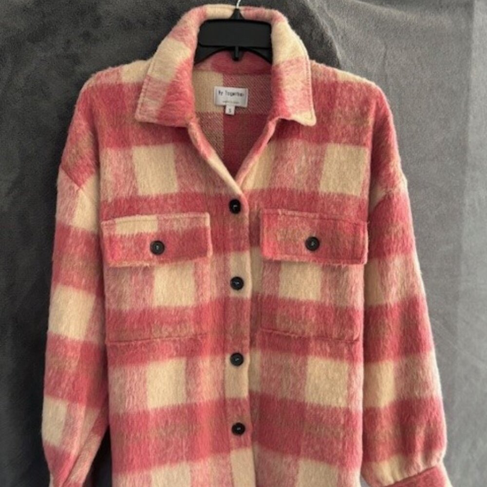 Brand New - By Together Pink & Cream Plaid Shacket - Size Small - Picture 3 of 7
